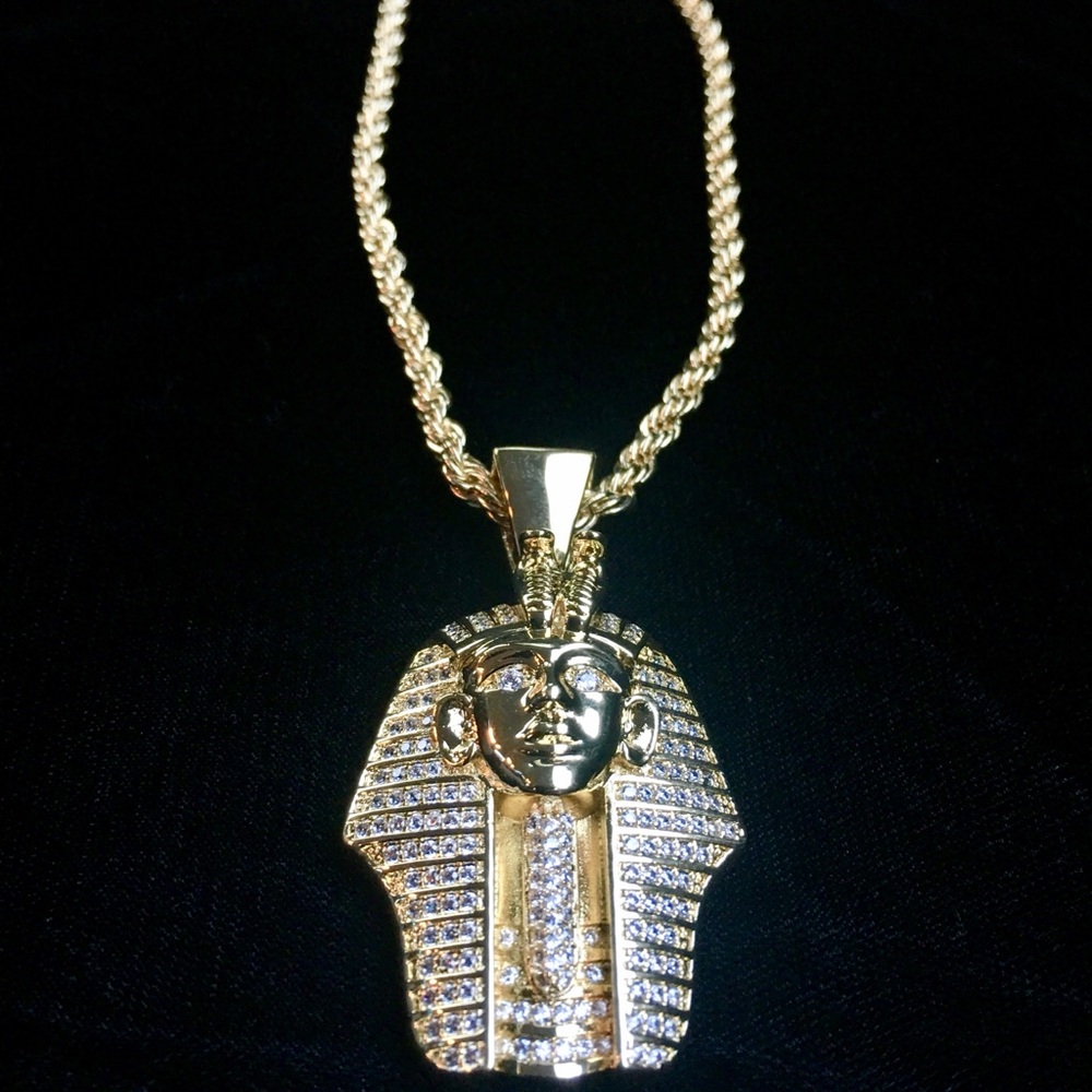 EGYPTIAN PHARAOH PENDANT NECKLACE CHAIN MADE ITALY *LIFETIME WARRANTY*